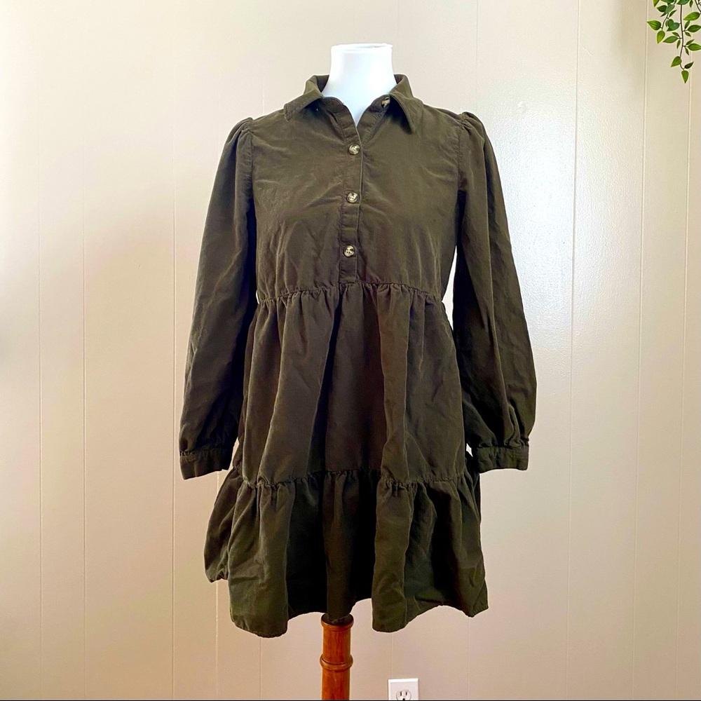 Olive Corduroy Mini Dress